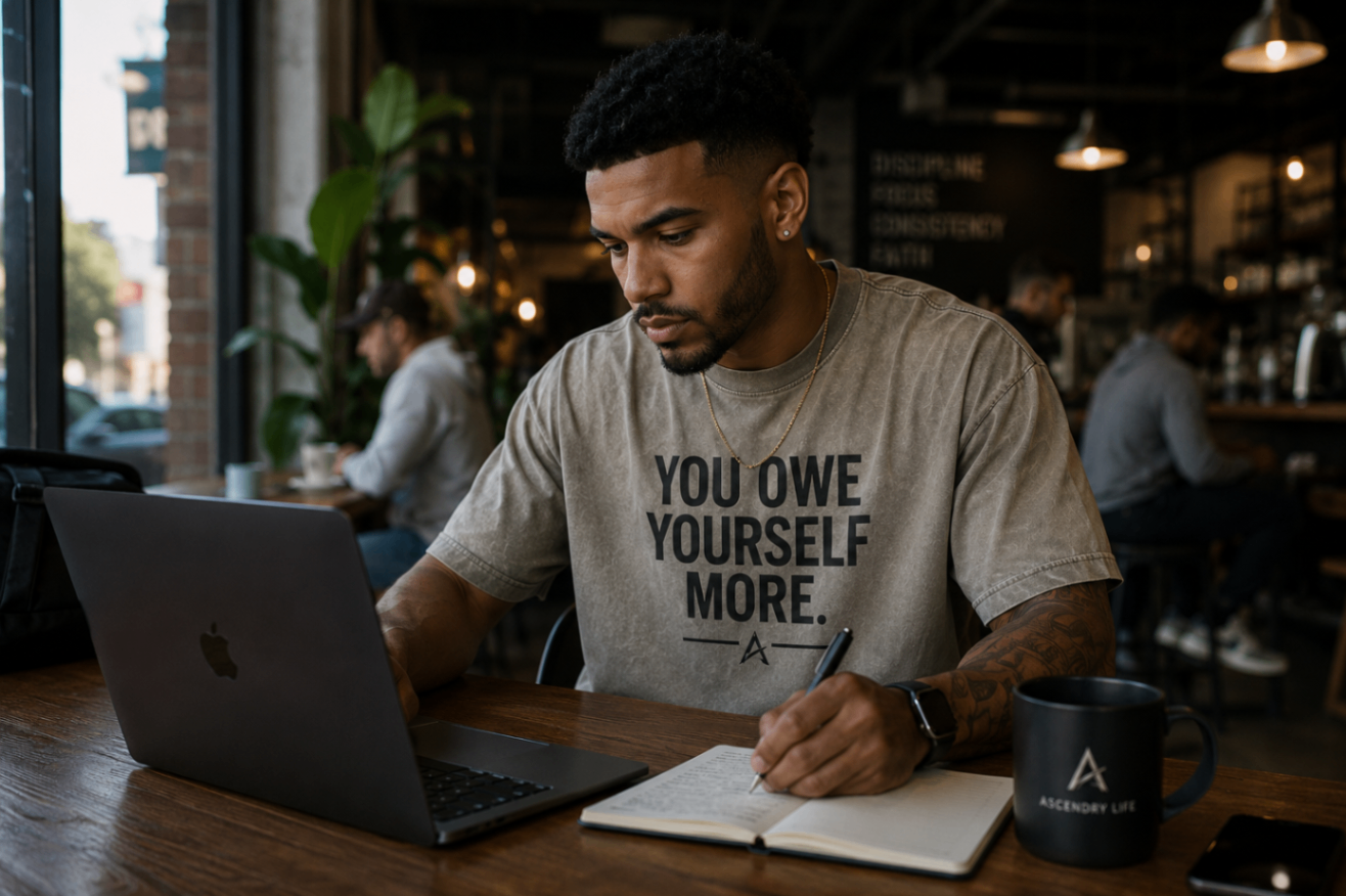Ascendry creative working in a cafe